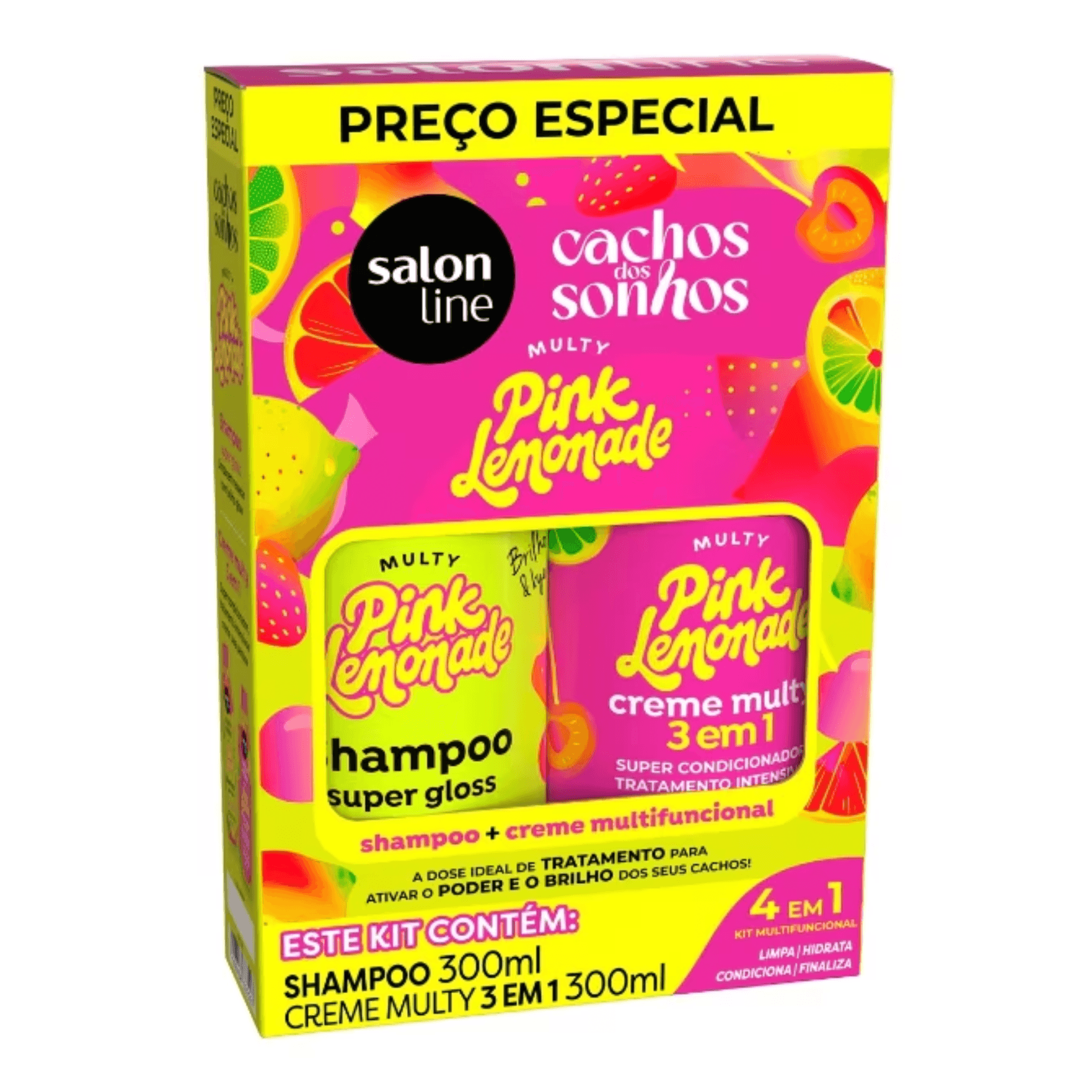 Kit Salon Line Shampoo + Creme Multifuncional Cachos dos Sonhos Multy Pink Lemonade 300ml